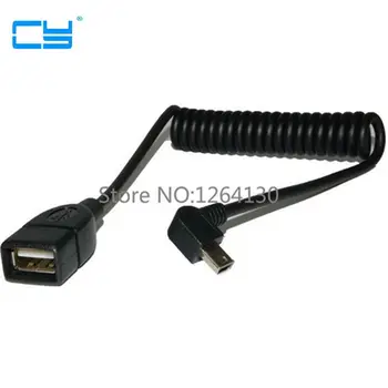 

Mini 5-pin USB 90 degrees angle to USB 2.0 AF Coiled Cable / Spring Cable with OTG Function for U disk in the Car