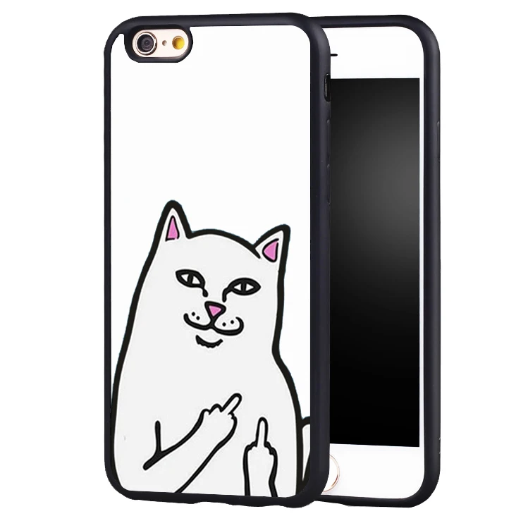 cute middle finger cat Style Soft Silicone Full Protective case Cover For iPhone X 8 7 7Plus 6 6S Plus 5 5S SE |
