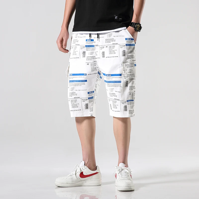 Новая Летняя мода печатных для мужчин хлопок шорты в уличном стиле Homme Slim Fit повседневное бермуды мотобрюки Прямая LBZ64