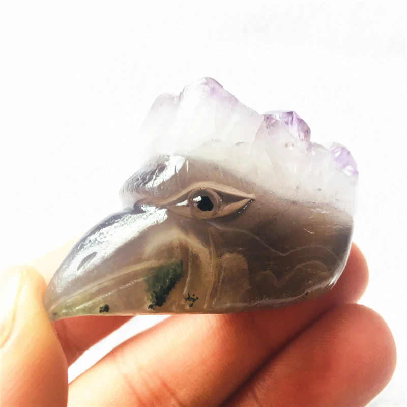 

Rare 5cm natural quartz cluster hand-carved agate eagle head reiqi healing stone property art collection