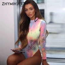 ZHYMIHRET Sexy Tie Dye Bodysuit Women 2019 Autumn Long Sleeve O Neck Rompers Female Jumpsuit Body Mujer Streetwear