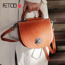 AETOO Vintage semicircular shoulder crossbody bag, leather handbag, hundred handmade cowhide red female bag