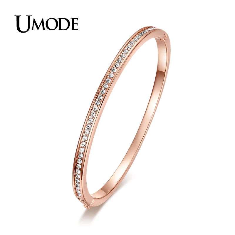 font b UMODE b font Bijoux Rose Gold Rhodium plated Half Circle Austrian Rhinestones Cuff