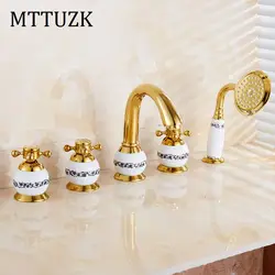 MTTUZK античная латунь золотой 5 шт. Ванна fauce Ванная кран для горячей и холодной раковины кран двойная ручка 5 отверстий шт./компл