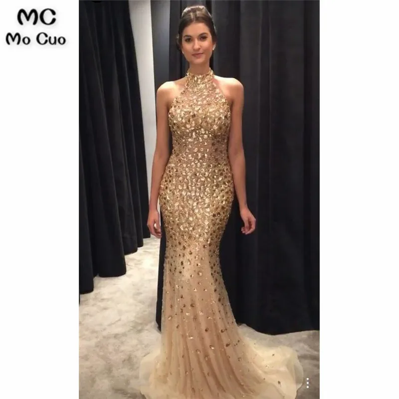Sexy Halter Neck Long Prom Dress With Fulle Beading Custom-made School Dance Dress Fashion Wedding Party Dress34