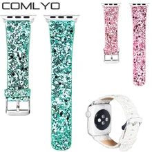 COMLYO Блеск порошок кожаный ремешок для наручных часов для Apple Watch, 38, 42 мм наручные браслет для наручных часов iwatch серии 1/2 ремень Рождество солнечное