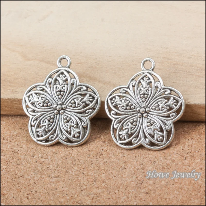 40pcs vintage flower charm Antique silver Pendant DIY European Style