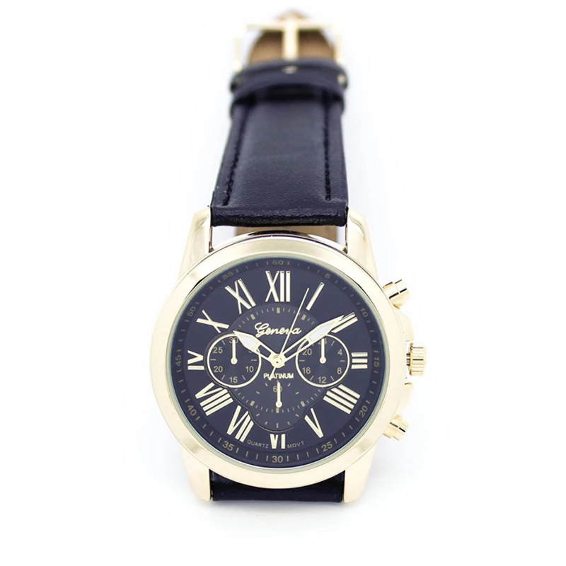 Black Women's Men Geneva Roman Numerals Faux Leather Analog Quartz