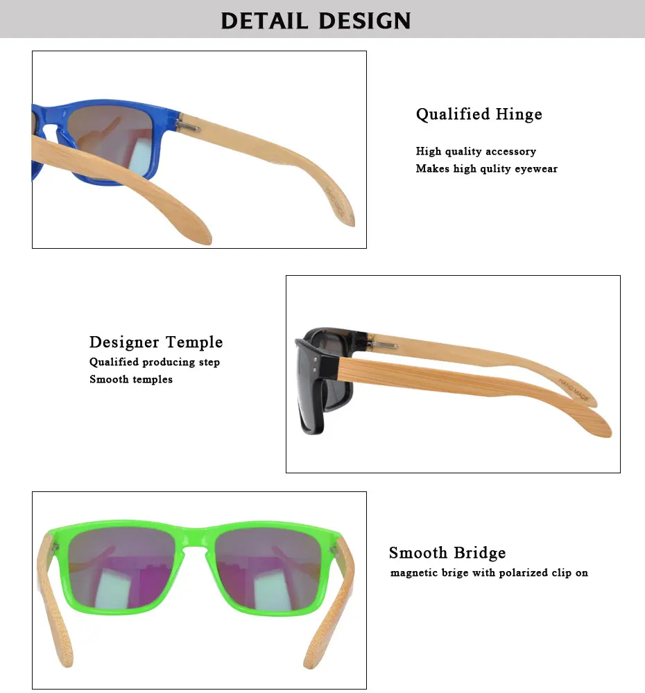 Пластмассовые солнцезащитные очки солнцезащитный козырек+ бамбуковый трос пружинный шарнир поляризованные линзы солнцезащитные очки 1207