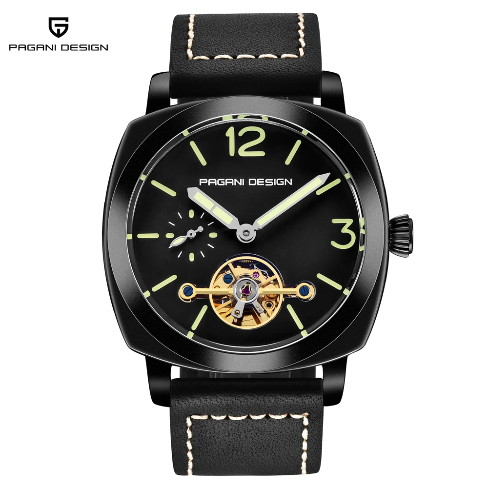 PAGANI Дизайн Лидирующий бренд Мужские автоматические механические часы светящиеся кожаные модные повседневные водонепроницаемые часы relogio дропшиппинг - Цвет: Black full Black