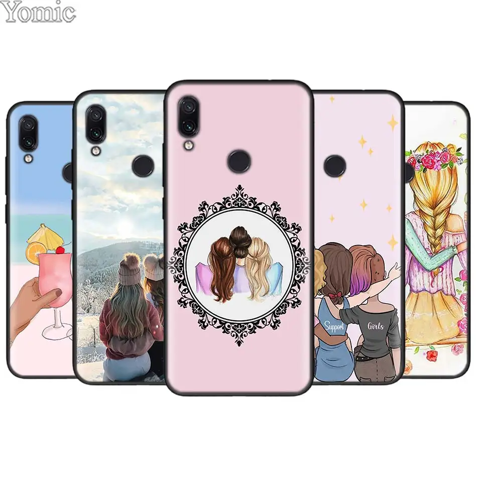 

best sisters and best friend Black Case for Xiaomi Redmi 7 6 5 Note 7 5 6 Pro 4X 5A 6A S2 GO Poco F1 Soft Silicone Case Cover