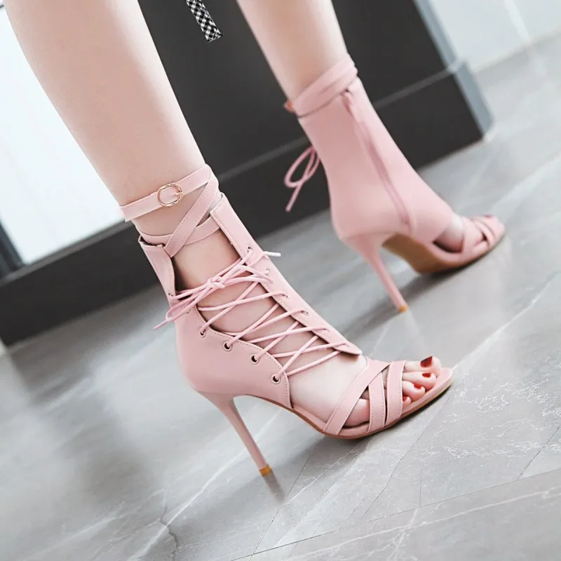 

Spring and summer 2019 new sandals show thin belt buckle thin high-heeled sexy hollowed-out strap sandals
