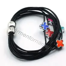 Красочные эмаль четыре лепестка лист цветок очарование Обёрточная бумага кожа Веревка Multi Слои магнитный браслет