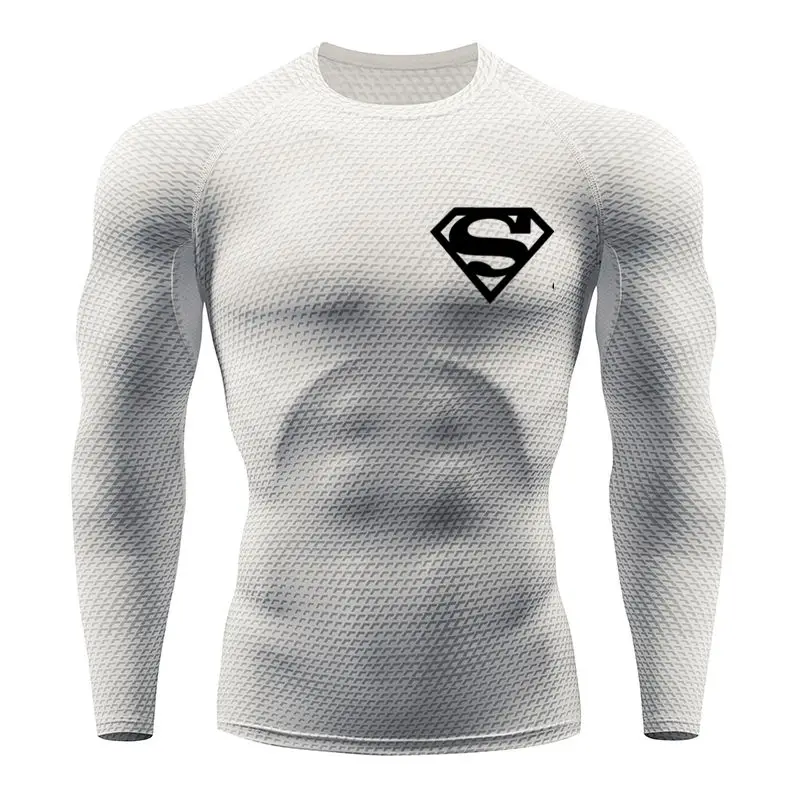 Новинка,, Мужская футболка для бега с Суперменом, рашгардом, компрессионная футболка с длинным рукавом, футболка для спортзала, футболка для фитнеса, спортивная рубашка - Цвет: Photo Color