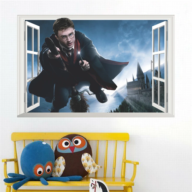 

3d effect harry potter window wall stickers for kids rooms home decor hogwarts school wall decals pvc mural art diy poster