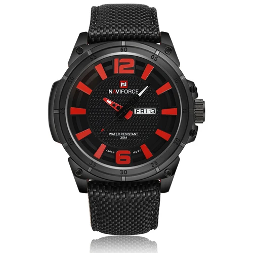 Топ NAVIFORCE Элитный бренд для мужчин кварцевые Дата повседневное часы для мужчин армейские военные виды спорта часы мужской кожаный Relogio Masculino - Цвет: black red