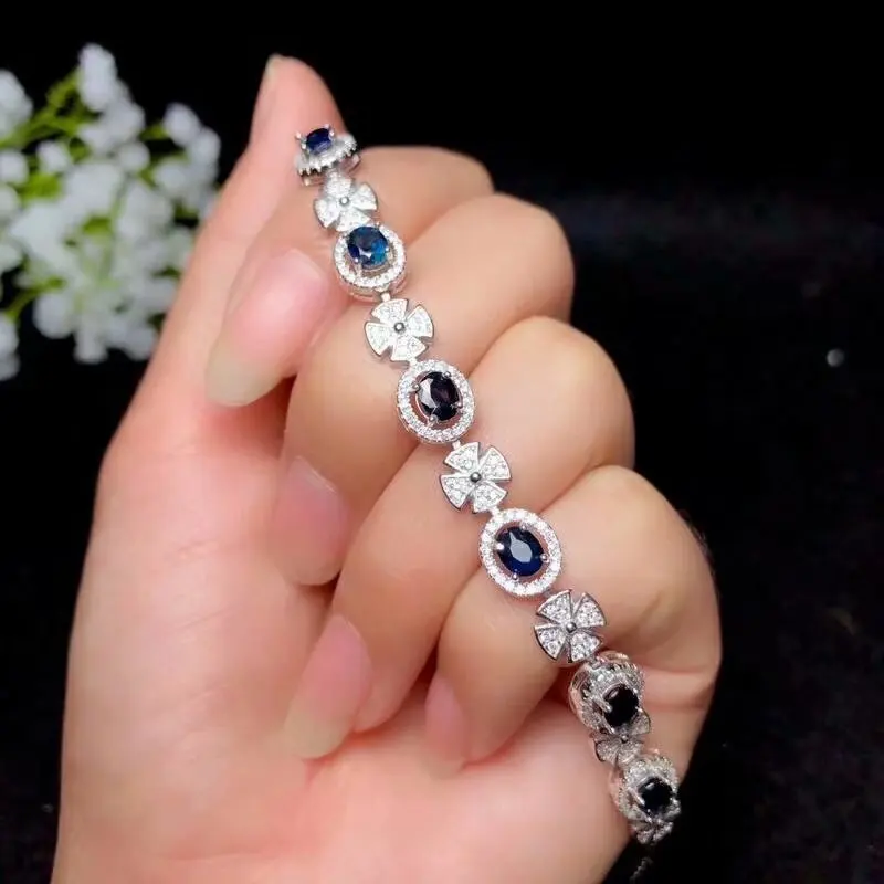 Shilovem 925 серебро Настоящее натуральный сапфир браслеты изысканные ювелирные модные вечерние подарок на Рождество 4*5 мм bl0405088agl
