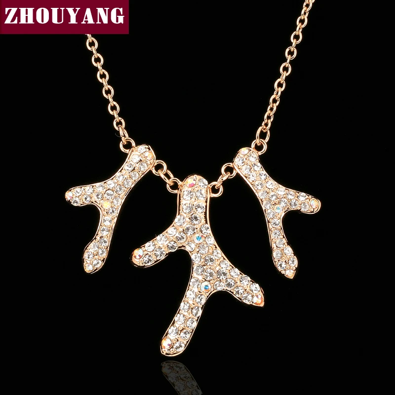 ZHOUYANG Top Quality ZYN261 Coral Reef Crystal Rose Gold Color Pendant Necklace Jewelry Austrian Crystal Wholesale