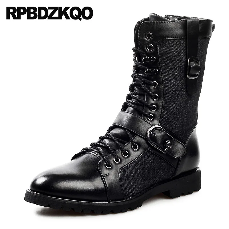 Retro Mens Leather Combat Lace Up Military Army Biker Ankle Mid Calf Boots Shoes