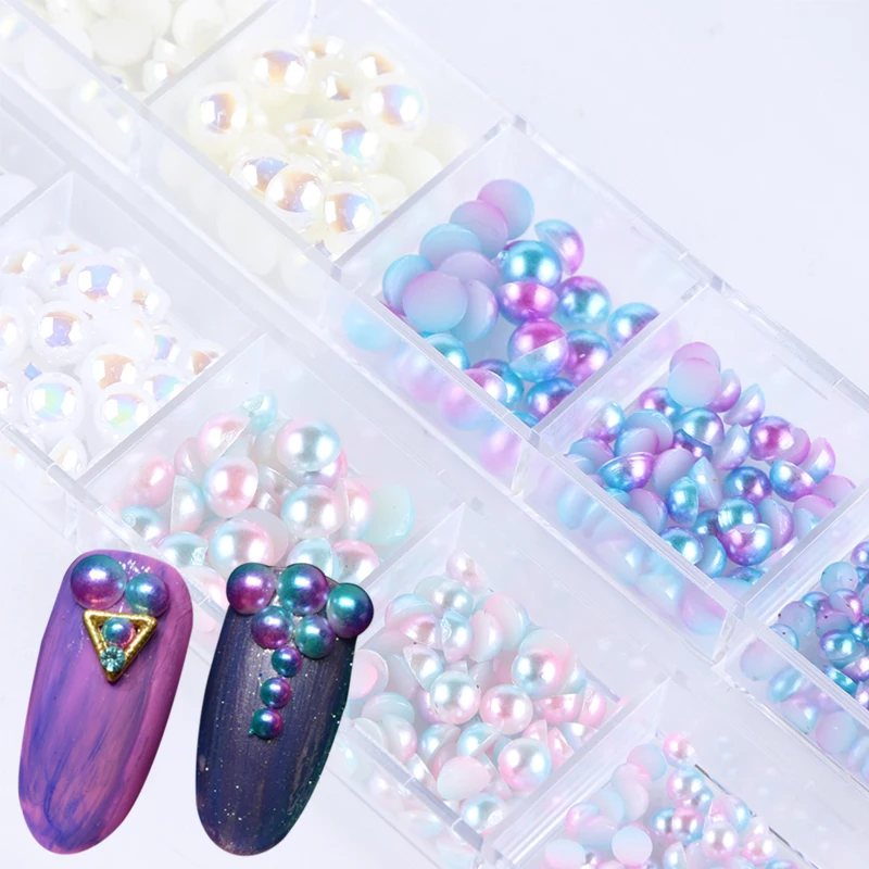 

1 Case Magic AB Mermaid Pearl Nail Art Holo Rhinestones Gradient Beads Studs Symphony Flat Back 3D Tip Manicure Tool Decor JI535