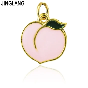

JINGLANG 20pieces/Lot Bulk Charms Gold Color Metal Pink Enamel Peach Fruits Charms For Necklace Jewelry Making DIY Accessories