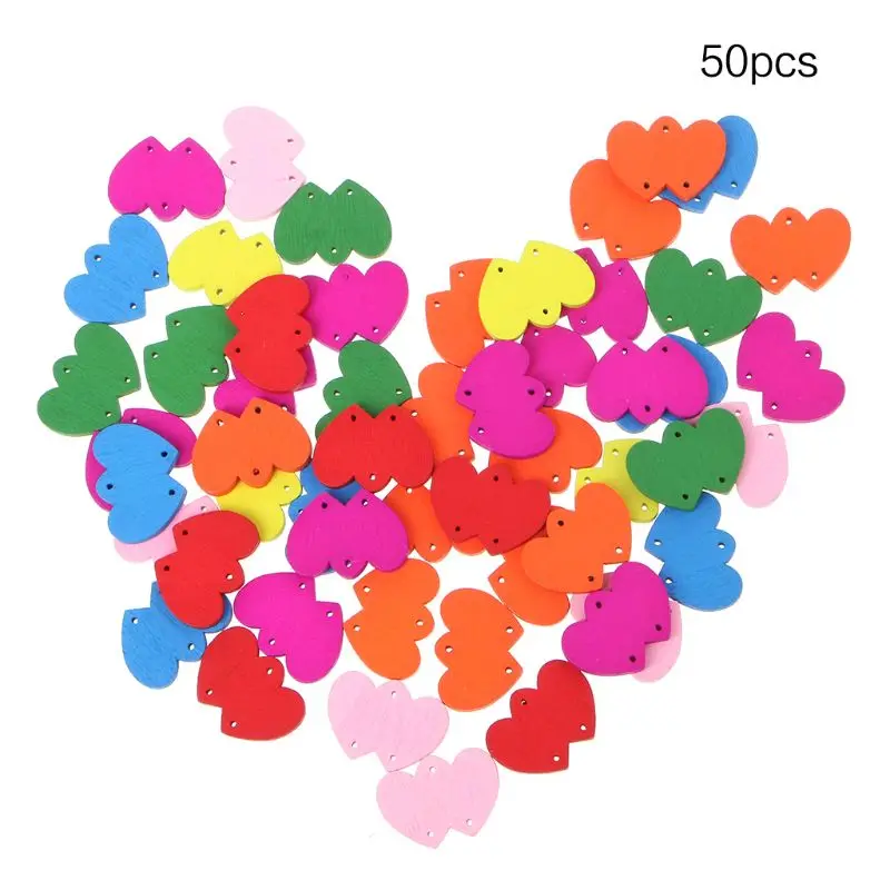 

50pcs DIY Double Heart Wooden Buttons For Craft Sewing Scrapbooking Decorative Accessories