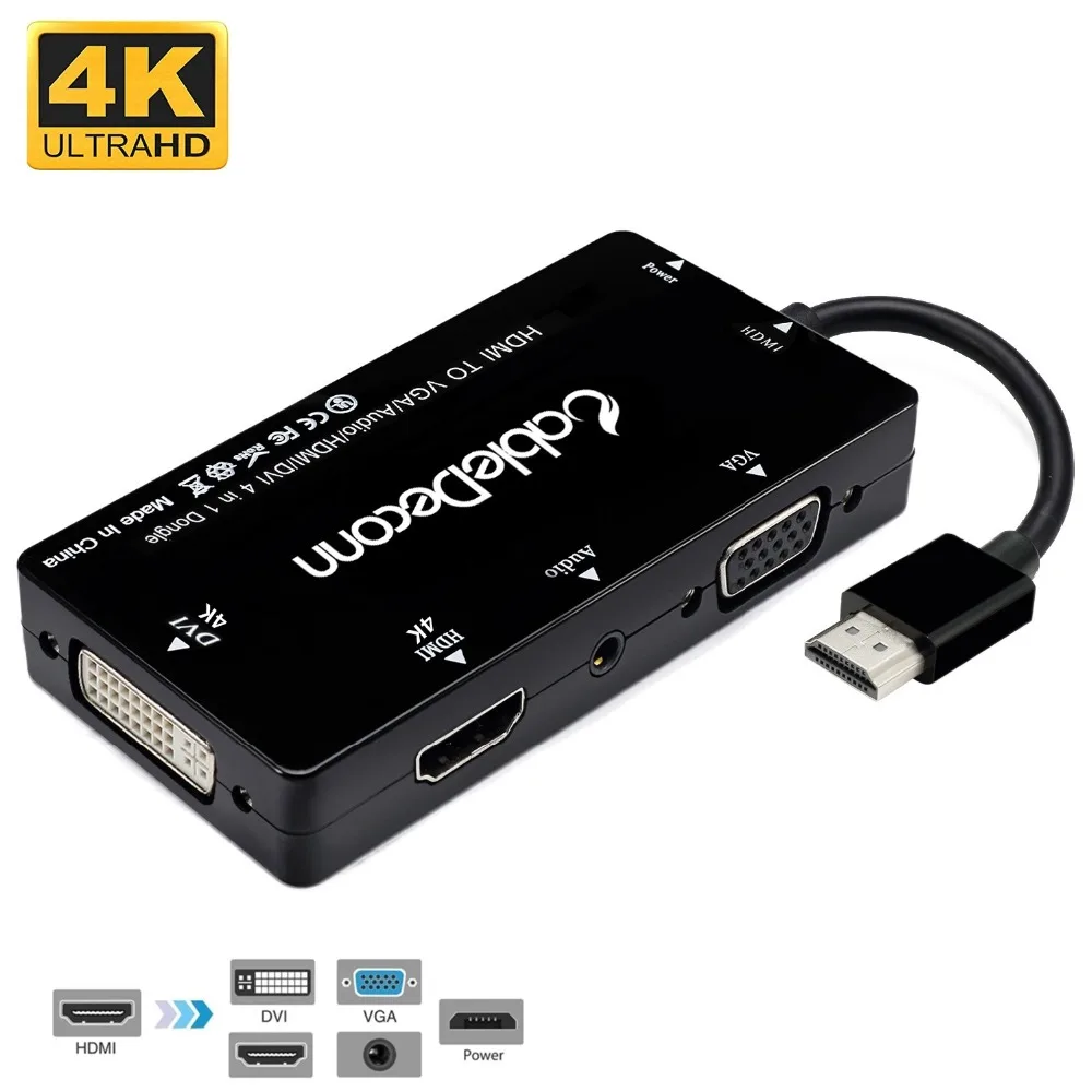 

CableDeconn Multiport 4-in-1 HDMI to HDMI DVI 4K VGA Adapter Cable with Audio Output Adapter Converter