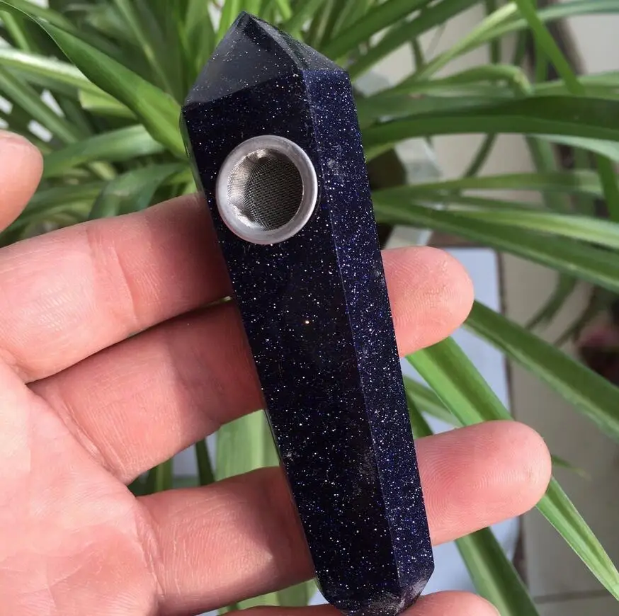 High quality Crystal Rock blue golden stone Wand Smoking Pipes