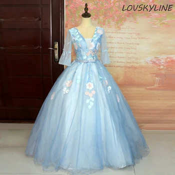 

Quinceanera Dresses New Prom Half Sleeves Sexy V-neck Luxury Lace Floor-length Ball Gown Sweet Floral Print Party Dress