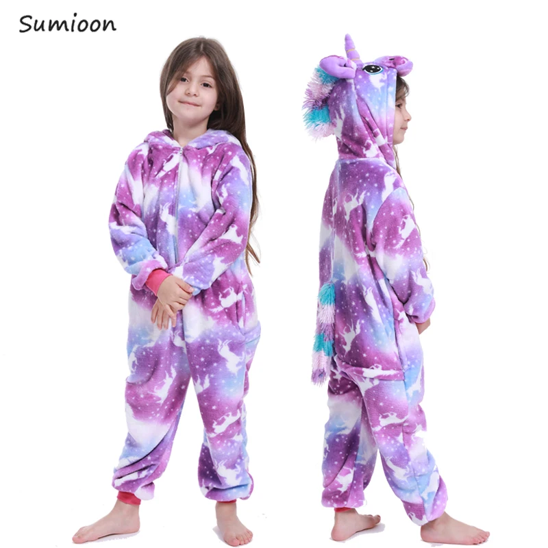 Кигуруми пижамы единорог дети животных Детская Пижама для мальчиков девочек детские пижамы Стич комбинезоны зимняя одежда для сна фланелевый комбинезон