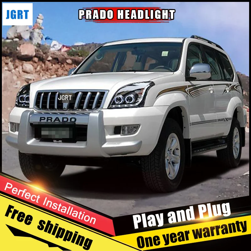 

2PCS Car Style LED headlights for Toyota prado 2003-2009 for prado head lamp LED DRL Lens Double Beam H7 HID Xenon bi xenon lens