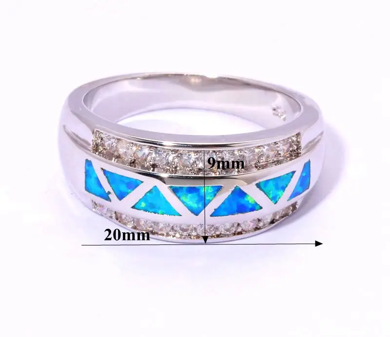 CiNily Created Blue Fire Opal Cubic Zirconia Silver Plated Wholesale for Women Jewelry Ring Size 6 7 8 9 10 OJ8165