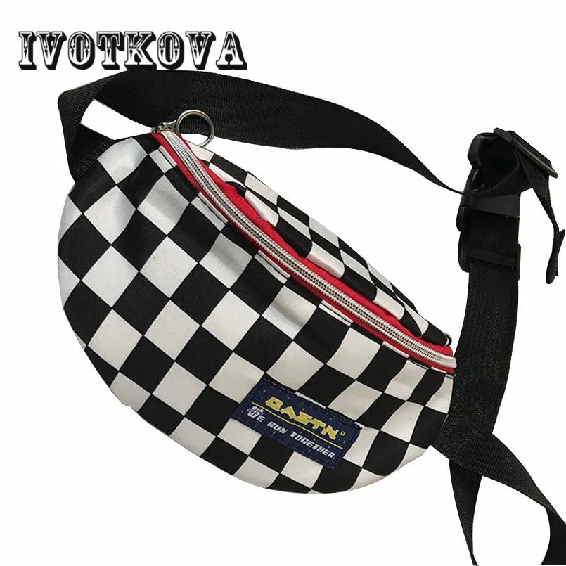 

IVOTKOVA Fashion Women and Men Waist Bag Plaid Travel Shoulder Pack Female Funny Bag High Quality Chest Bags Drop Shipping