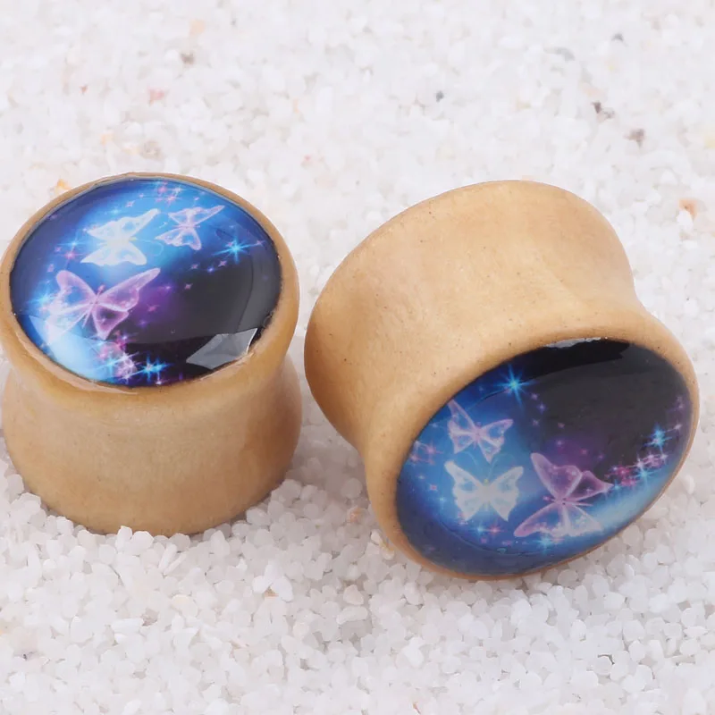 1 Pair/Lot Butterfly Body Jewelry Wood Ear Plugs and Flesh Tunnels