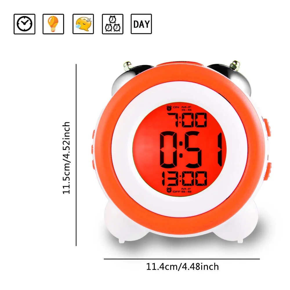 Round Digital Led Alarm Clock Double Bell Small Mute Table Clock Cute Clock for Kids Home Decor
