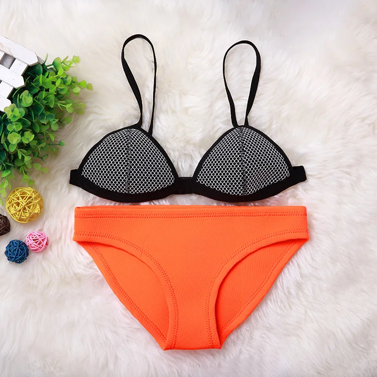 2016 Women Bikini Set Push up Swimwear Beach bathing suit Nets Sling Neoprene Two piece Swimsuit