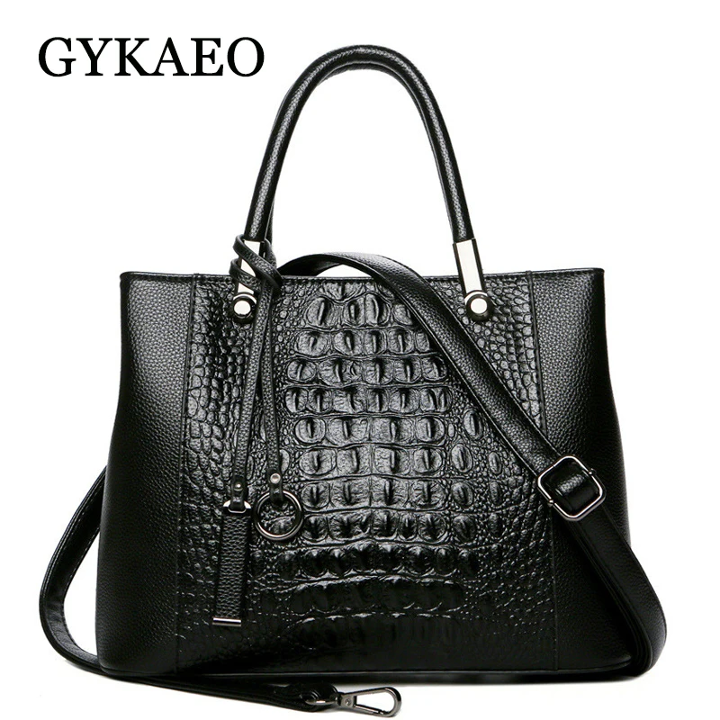 

GYKAEO 2018 Crocodile Grain Pattern Split Leather Handbag Female Fashion Large Capacity Tote Bags for Women Casual Messenger Bag