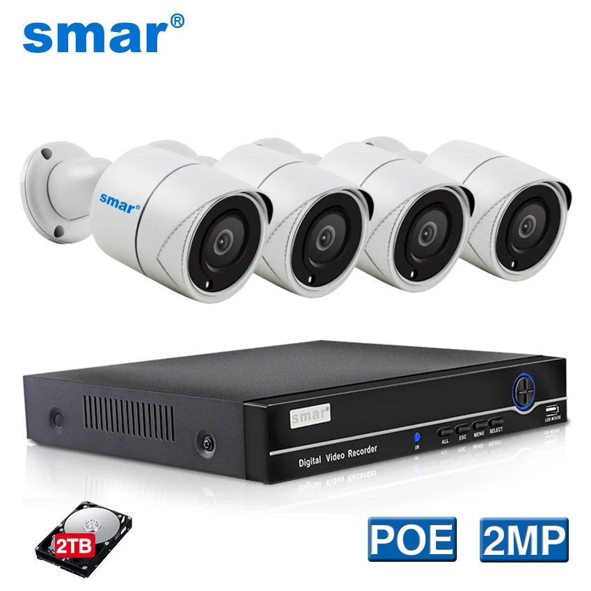 Smh.265 камера безопасности Система 4CH 1080P POE NVR комплект 2.0MP металл открытый IP набор камер наблюдения HDMI P2P электронная сигнализация XMEYE