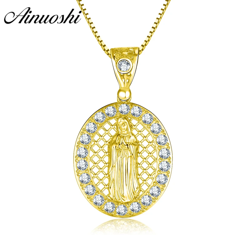 

AINUOSHI 10K Solid Yellow Gold Pendant Halo Saint Mary Pendant Religious Faith Christian Disciples Jewelry 4.5g Separate Pendant