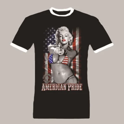 

Marilyn Monroe tattoo USA American Flag Men's T Shirt Custom Personalized People Mens 100% Cotton Short Sleeve Top Tee Plus Size