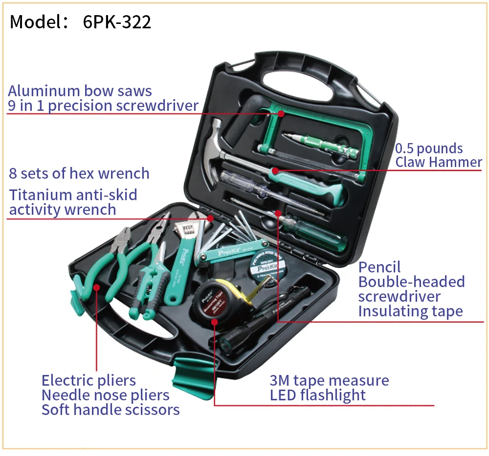 Pro'skit PK-2028 28 шт. инструментальная коробка для набора инструментов Домашний набор аппаратных средств набор инструментов для ремонта плоскогубцы отвертка ключ Ножницы Набор