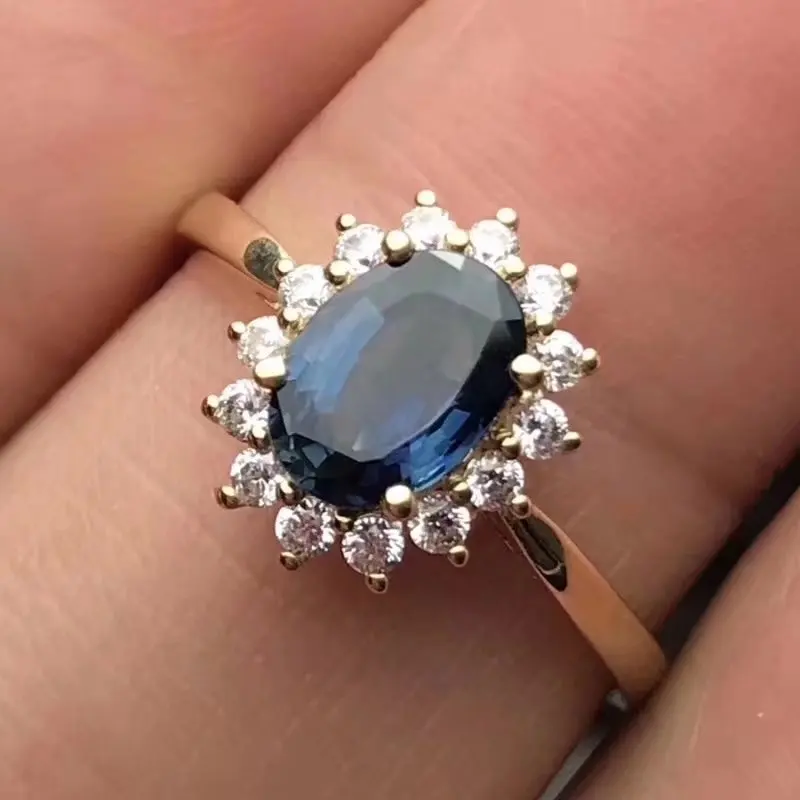 Новинка! Женское золотое кольцо с сапфировым стеклом 5 х7 мм|ring 18k|ring 18k goldfine jewelry |