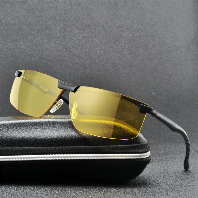 MINCL алюминиевый магний день и ночные солнцезащитные очки поляризованные очки ночного видения мужские антибликовые драйвер желтые очки для вождения NX - Цвет оправы: black yellow
