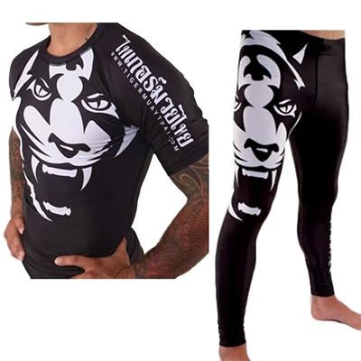 BJJ Рашгард Mma наборы с коротким рукавом ММА футболка Муай Тай Fightwear костюмы Рашгард кикбоксинг Велоспорт ММА обтягивающие длинные брюки - Цвет: Style G