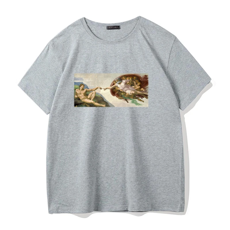 

Famous Painting Michelangelo Print T Shirt Men Fashion Short Sleeve Tops Sistine Chapel Pattern Streetwear Men's T-shirt S5MC75