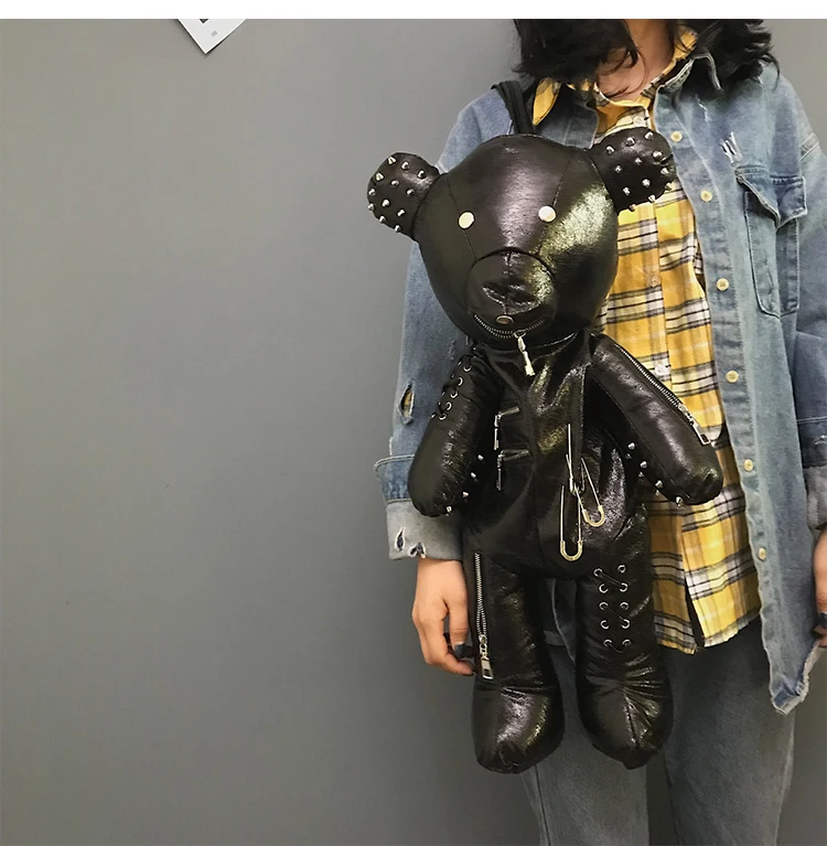 Роскошный женский рюкзак в стиле панк, черный мультяшный медведь, форма, индивидуальная модная сумка на плечо, женская школьная сумка, 167