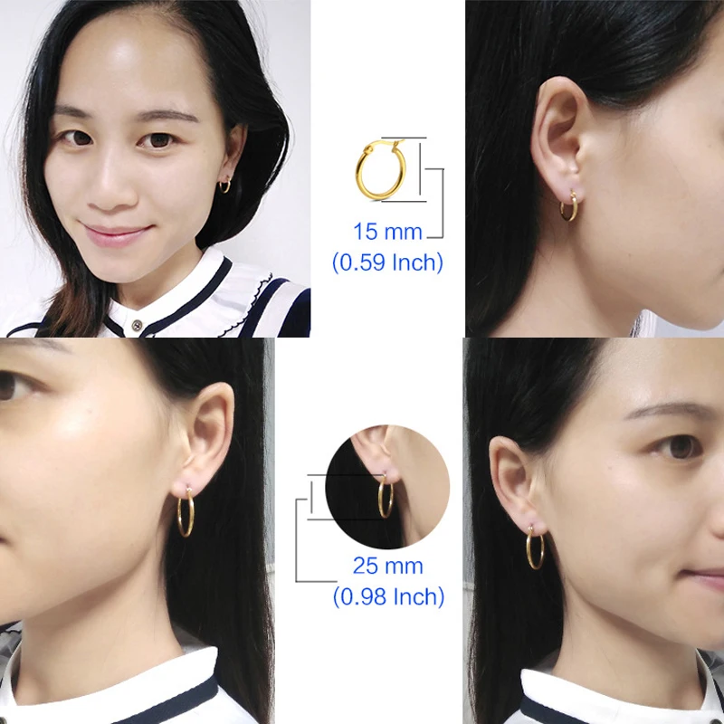 1 pairs 15mm 20mm 25mm Jewelry Simple Hoop Woman Huggies Stainless Steel Earrings Ear Clip Sale Round Temperament