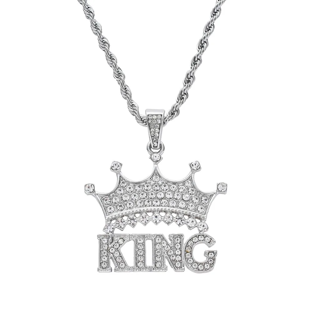 Мужчины Хип-хоп Iced out bling king of колье с кулоном Корона AAA Циркон Модные мужские подвески для хип-хопа ожерелье очаровательные подарочные украшения