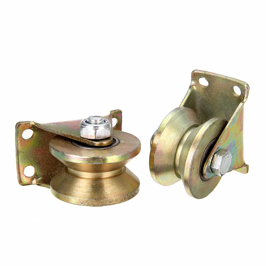 Mayitr 2pcs 2inch Sliding Gate Roller Wheel Steel V Type Wheel Track Rail w/ Bracket 660lb New
