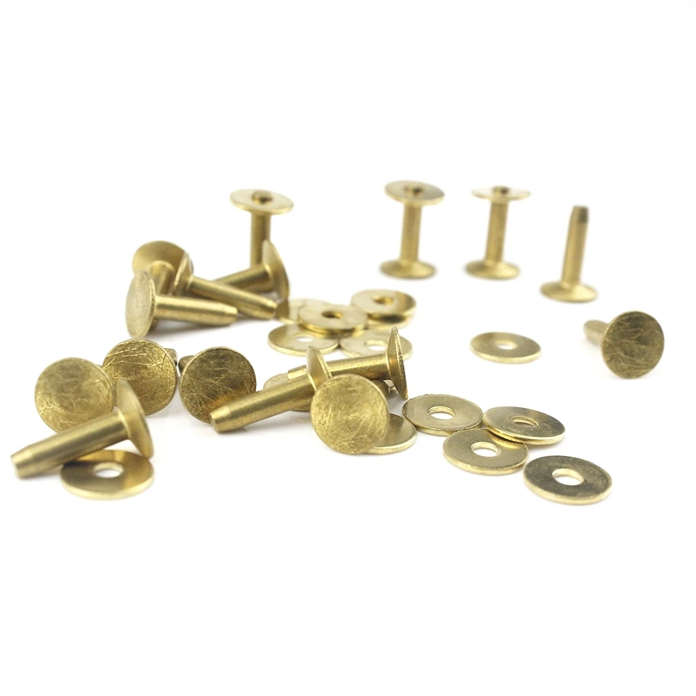 20pcs High Quality Solid Brass Rivets & Burrs Leather Craft Belt Luggage Rivets Studs Permanent Tack Fasteners 6 Sizes